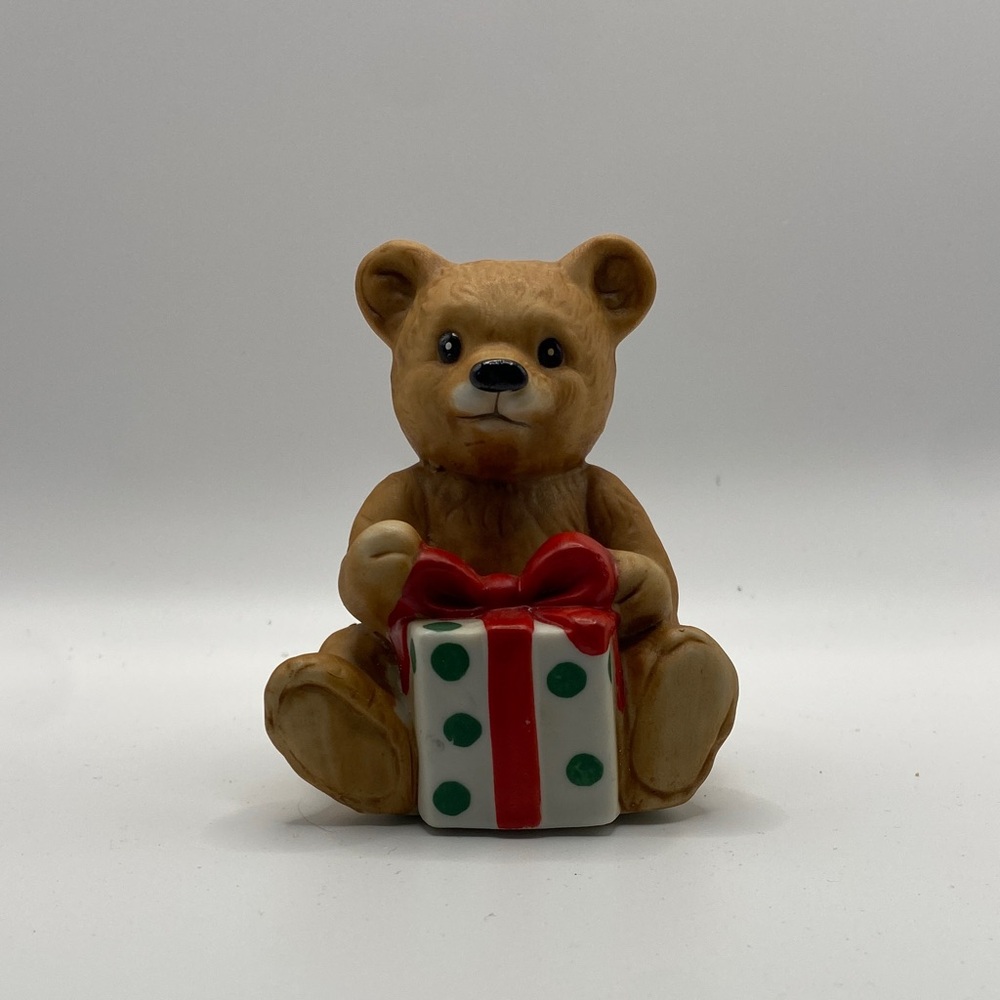 Christmas Adorable Homco Ceramic Brown Teddy Bear with Gift